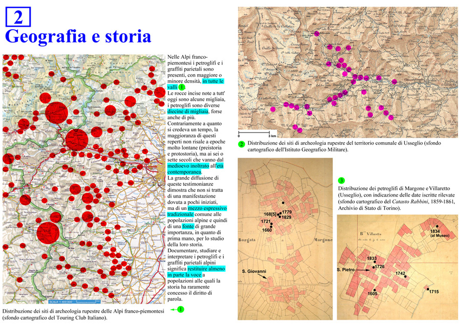 Distribuzione dei petroglifi nelle Alpi Occidentali e a Usseglio