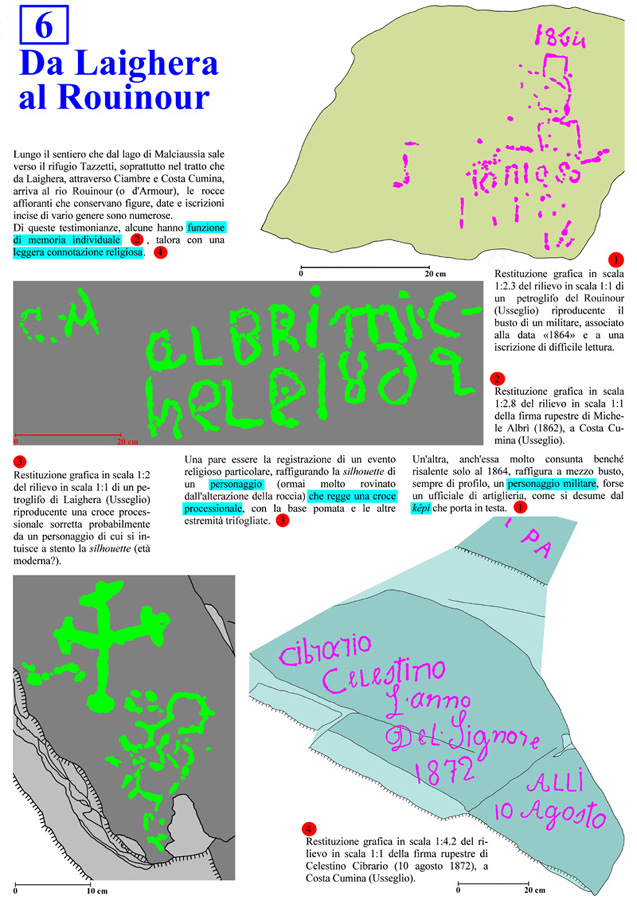 Figure e iscrizioni incise da Laighera al Rouinour