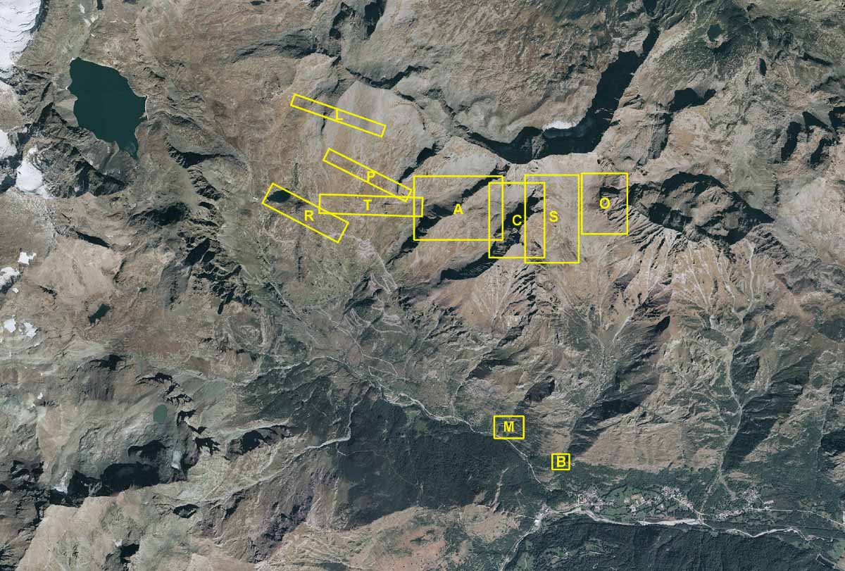 Complesso minerario di Punta Corna - veduta nadirale e settori